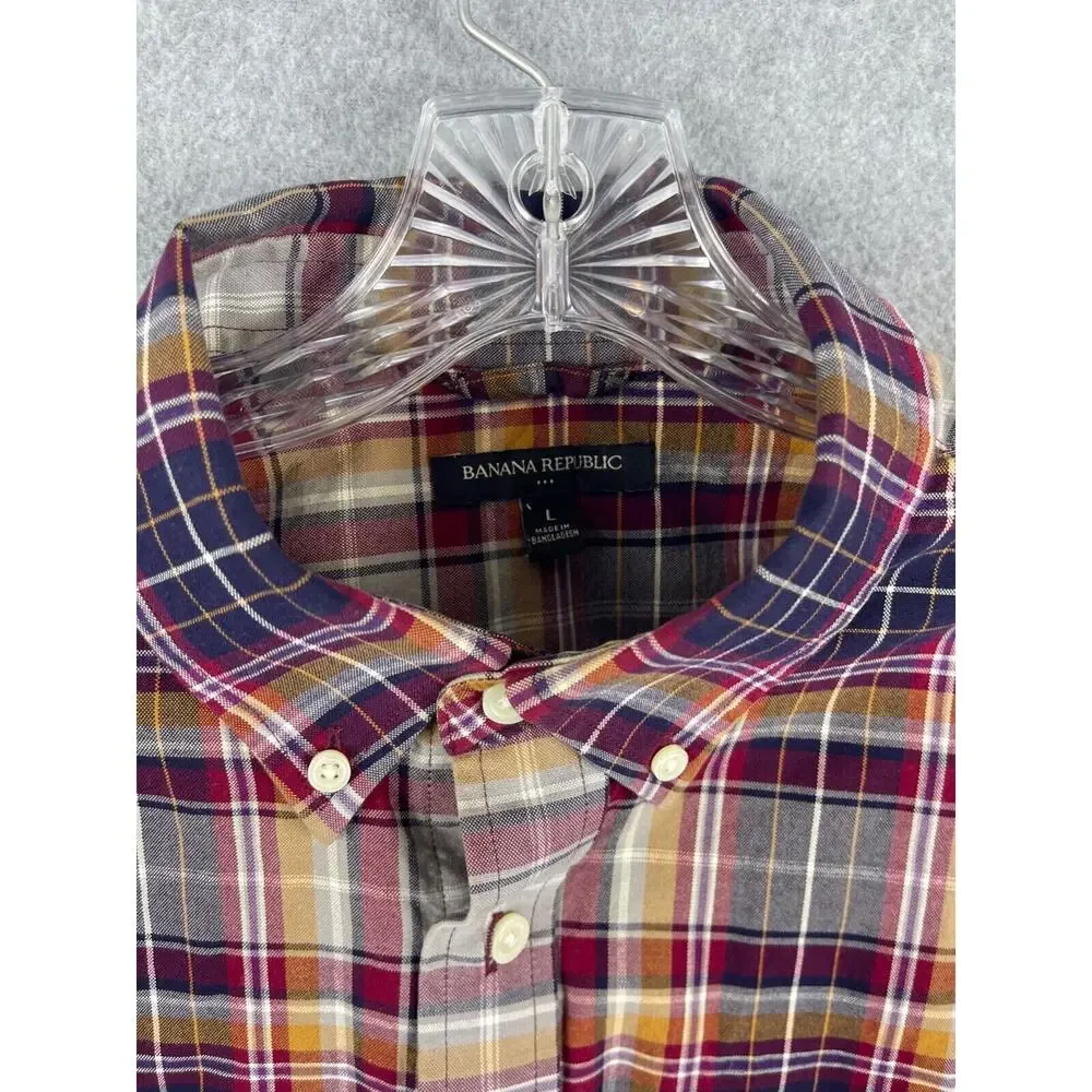 Banana Republic Shirt Men's L Plaid Long Sleeve Button Down Business Casual‎